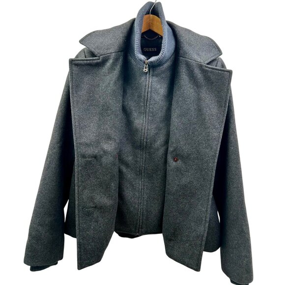 Guess Peacoat Jacket Womens Large Wool Blend Double Breasted Gray Winter Coat - Picture 6 of 12